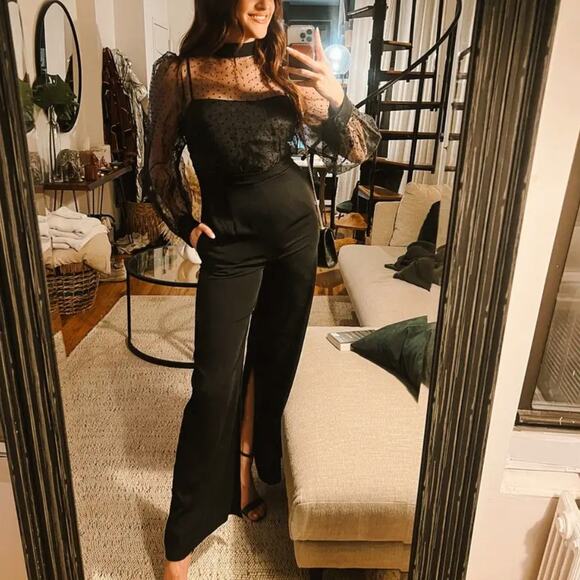 Black Halo Cocktail Jumpsuit SIZE 6 Organza Wide Leg Split Hem Party USA $485 - Picture 4 of 13